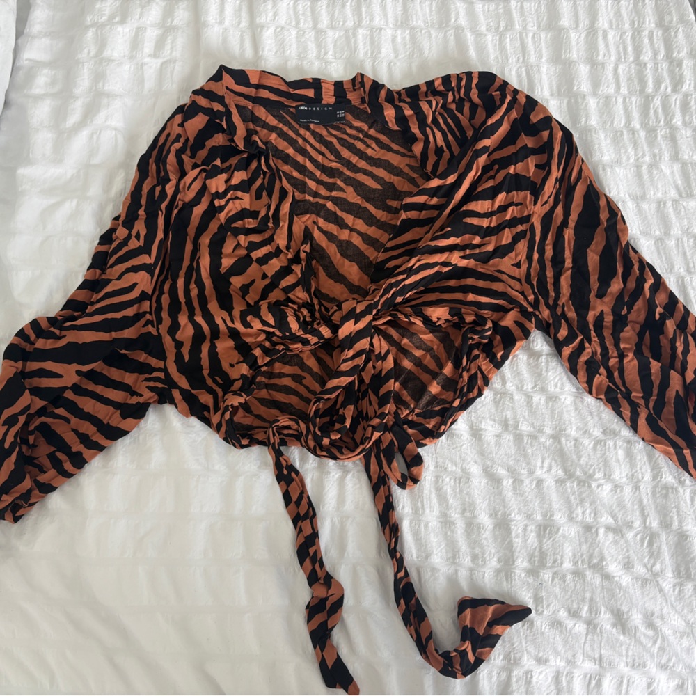 ASOS Zebra Print Wrap Top in Black and Orange